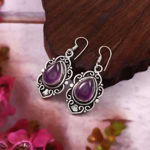 Boucles d'oreilles en améthyste naturelle, bijoux en argent sterling 925 faits à la main, pierres précieuses pour femmes, cadeau pierre de naissance de février - Product Image 2