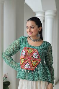 Navratri Special <b>Indian</b> Pakistani Traditional Ethnic Wear Bandhani Print Kutchi Gamthi Patchwork Work <b>Top</b> Party Wedding Festive - Product Image 2