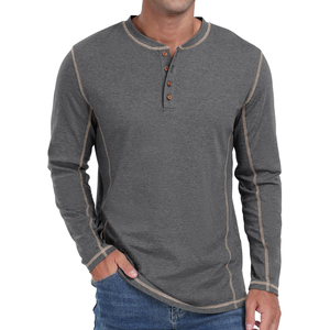 Summer Wear Slim Fit Henley Tee Shirt Male Long Sleeve Button <b>Down</b> Men Street Style Henley T Shirts For Casual Wear - Product Image 1