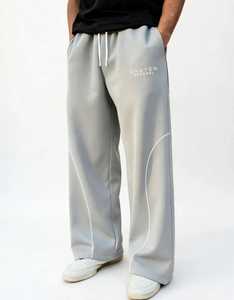 Pantalon de survêtement gris pour homme ONETEN, coupe large, taille mi-haute, bande latérale, polyester léger, taille élastique, logo lettré, style décontracté urbain - Product Image 3