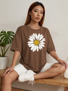 เสื้อยืดผู้หญิงลายดอกไม้สุดฮิต คุณภาพสูง ผ้าฝ้ายนุ่มสบาย พิมพ์ลายสกรีน เสื้อยืดผู้หญิงน้ำหนักเบา - Product Image 4