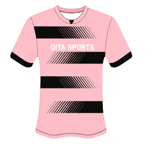 Ensemble short et maillot de rugby rose clair et noir à manches courtes, col rond, rayé, uniforme d'équipe personnalisé, respirant, pour l'entraînement et la performance - Product Image 3