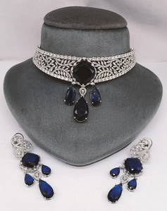 Premium Quality <b>Silver</b> Finish <b>Choker</b> Necklace With Beautiful Earrings Luxury Necklace Set Perfect For Party Wear, Weddings - Product Image 2