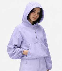 Chaqueta cortavientos ligera con capucha para mujer, informal, con media cremallera, impermeable, a prueba de viento, de talla grande. - Product Image 5