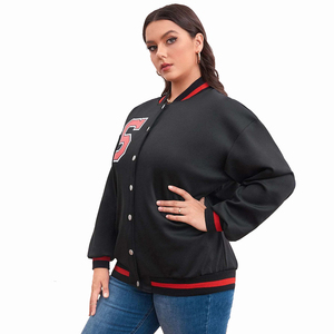 Wholesale Premium Women's Black Varsity Jacket Full Sleeve Contrast Trim <b>Covered</b> <b>Button</b> Closure Regular Fit Embroidery Cotton - Product Image 6