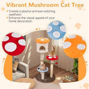 Arbre à chat en forme de champignon mignon avec poteaux à gratter en sisal et plateformes rembourrées pour le bureau - Product Image 6