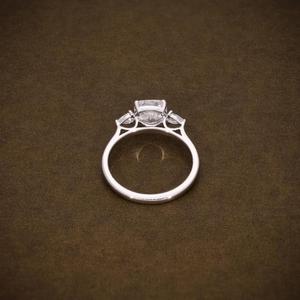 <b>Cushion</b> Cut Solid White Gold Diamond <b>Ring</b> Prong Setting Simple Three Stone Pear Side Accents Plain Band Classic Engagement <b>Ring</b> - Product Image 3
