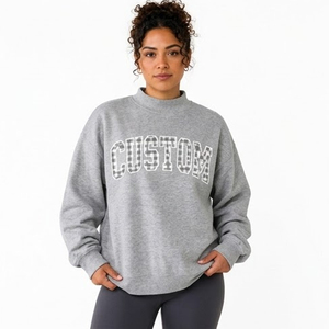<b>Women's</b> <b>Blue</b> Oversized Crew Neck Sweatshirt Drop Shoulder <b>Fleece</b> Pullover With Custom Letter Print - Product Image 2