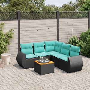 6 Piece <b>Black</b> Poly Rattan Patio <b>Sofa</b> Set with <b>Cushions</b> Outdoor Furniture - Product Image 1