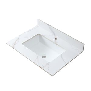 Lavabo da bagno in ceramica da 31 pollici Montary con piano in pietra, installazione sottopiano, foro singolo per rubinetto, con backsplash in Carrara Gold - Product Image 1