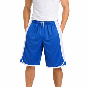 Shorts de sport pour homme, bleu et blanc, à rayures latérales, séchage rapide, taille mi-haute, cordon de serrage, longueur Bermuda, 100 % polyester, maille tricotée - Product Image 3