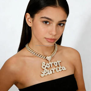 Iced Out <b>Money</b> Prince Nameplate Necklace With Moissanite Diamond Brilliant Stones Script Letter Pendant Heart Accent Cuban Link - Product Image 4