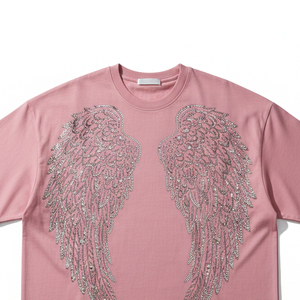 Camiseta Streetwear con Pedrería para Hombre, Estilo Vintage, Tejido Grueso, Personalizada con Logotipo de Diamantes de Imitación y Cristales Termoadhesivos - Product Image 3