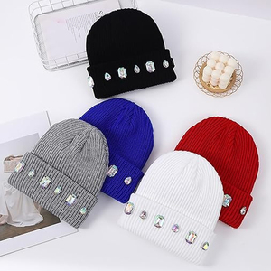 Gorro de punto con adornos de piedras preciosas para mujer, gorro de moda cálido para invierno de color sólido - Product Image 6
