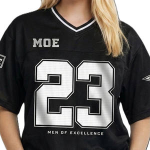 Camiseta de fútbol de malla personalizada para mujer, cuello en V, poliéster, estilo urbano, con número, camiseta de fútbol americano. - Product Image 3