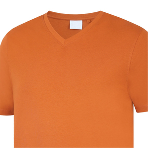 Camiseta de algodón 100% con cuello en V, de alta calidad, informal, tejida, de manga corta, de color sólido, transpirable y cómoda. - Product Image 5