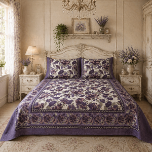 Parure de draps de mariage classique faite à la main à Jaipur, imprimée au bloc, motifs floraux complexes, écologique, 3 pièces, taille King, 100% coton, 200 fils/cm² - Product Image 5