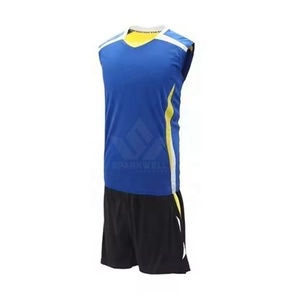 เสื้อวอลเลย์บอลชายสีน้ำเงินแบบไม่มีแขนพร้อมกางเกงขาสั้นสีดำ ผ้าโพลีเอสเตอร์ซับเหงื่อ ระบายอากาศได้ดี ทรงแอธเลติก คอวี แบบสปอร์ตพิมพ์ลาย - Product Image 3
