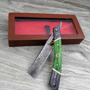 Maquinilla de afeitar plegable hecha a mano de grado DIY personalizable Acero de Damasco con mango de madera y bolsa de cuero compatible con OEM - Product Image 5