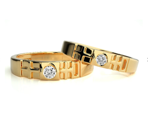 925 Sterling Silver Gold Plated Geometric <b>Couple</b> Rings - Product Image 1