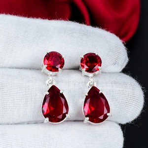 Red Garnet Pear Cut Drop <b>Earrings</b> 925 Sterling <b>Silver</b> Handmade Gemstone <b>Dangle</b> <b>Earrings</b> Wedding Anniversary Birthday Gift - Product Image 1