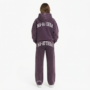 Conjunto de Sudadera Oversize Lavada Personalizada y Pantalones Anchos de Felpa para Mujer, Chándal de Algodón Estilo Urbano OEM ODM - Product Image 2