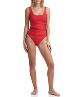 Maillot de bain une pièce rouge personnalisé par le fabricant, col rond, froncé, effet ventre plat, sexy, coupe haute, monokini, tenue de plage