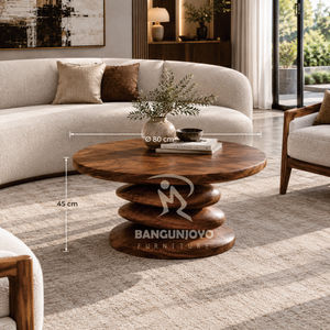 Mesa de Centro Redonda de Madera Maciza de Lujo |   Mesa de Centro Moderna y Artística |   Muebles de Madera Hechos a Mano para Sala de Estar - Product Image 3
