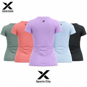 X Sports City Women's Slim Fit Short Sleeve Crew Neck <b>T</b>-<b>Shirt</b> Quick Dry Solid Color Athletic Tee Raglan Sleeve Knitted Polyester - Product Image 2