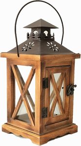 Farol de Madera Rústico para Velas, Decorativo, Estilo Rústico, con Paneles de Vidrio y Tapa de Metal - Product Image 6