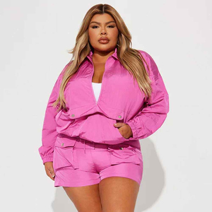 Adults Summer Wear Windbreaker 2-Piece Shorts Set For Breathable Polyester/Nylon Plus Size Unisex Windbreaker Short Set - Product Image 3