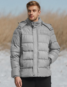 Veste d'hiver matelassée pour homme avec capuche, col montant, coupe-vent, rembourrage épais en polyester, fermeture éclair décontractée, vestes pour homme - Product Image 2