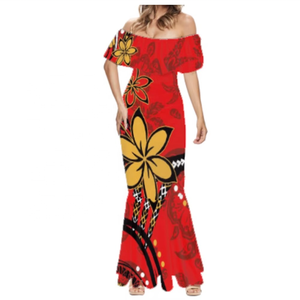 Robes sirène à imprimé traditionnel samoan, motif personnalisé, épaules dénudées, robes Puletasi moulantes pour femmes - Product Image 3