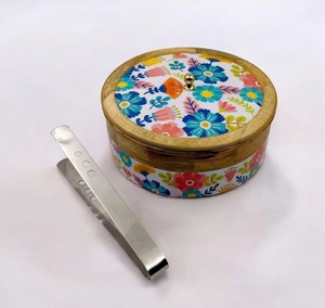 Acacia Wooden Serving Storage Bowl with <b>Lid</b> & Metal Tong Tableware Dinnerware Home <b>Decor</b> Foods & Snack Storage Box At Best Price - Product Image 4