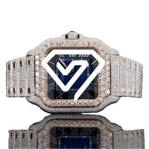 Montre automatique de luxe 41MM avec cadran romain bleu, diamants Moissanite et pavé complet en argent sterling 925 - Product Image 6