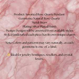 Jewelry Town Rose Quartz Gemstone Pendant Natural Pink Crystal Handmade Silver Plated Brass Unisex Jewelry Wholesale Bezel - Product Image 2