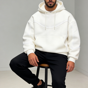 Sweat à capuche vintage pour homme, coupe classique, avec logo personnalisé, épaules tombantes, poche, en molleton écologique 100% coton, style streetwear décontracté, hiver - Product Image 2
