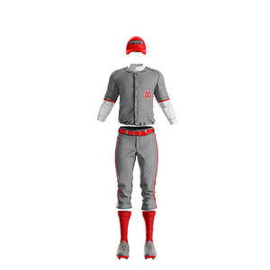 Custom Men's Baseball Uniform Set Gray Red Sublimated Jersey Pants Moisture Wicking All Seasons Adult Sportswear - Product Image 2