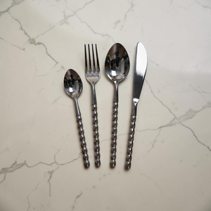 Silver Plated Cutlery Set With Long Beaded Handles <b>Mirror</b> Finish Modern Design Durable Metal Dinner Utensils For Wedding Use - Product Image 3