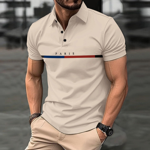 Camiseta Polo Personalizada al por Mayor con Logotipo para Hombre, Estampado París, Manga Corta, Transpirable, Tejido de Punto para Golf - Product Image 5