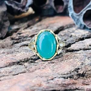 Bague Statement en Calcédoine, Laiton Plaqué Or 18K, Style Bohème, Bijoux Ethniques Tribaux, Certifiée par un tiers, Vente en gros - Product Image 2