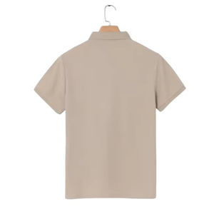 Men's Khaki <b>Half</b> Sleeve for <b>Shirt</b> Pique Fabric 100% Cotton Breathable Casual Style Regular Fit Solid Color <b>Button</b> Design 240g - Product Image 5
