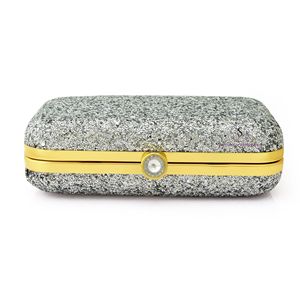 Pochette de soirée tendance à carreaux, design élégant, argentée scintillante, avec bandoulière amovible pour femmes, sacs à main - Product Image 3
