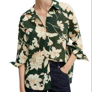 Blusa Corta Holgada de Rayón para Mujer, Estilo Coreano, Manga Larga, con Botones, para Oficina y Uso Casual - Product Image 1