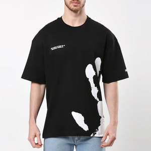 เสื้อยืดคอกลมโอเวอร์ไซส์สีดำลายพิมพ์นามธรรมสีขาวสไตล์สตรีท แขนสั้น ผ้าคอตตอนเจอร์ซีย์ ระบายอากาศได้ดี - Product Image 1