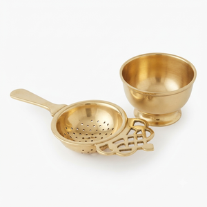 Brass <b>Tea</b> Strainer With Mesh Resting <b>Pot</b> Polished Metal Classic Style Reusable <b>Tea</b> <b>Infuser</b> for Home Hotel Restaurant Decor - Product Image 1