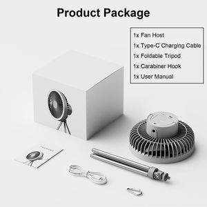 Ventilador de trípode portátil recargable a batería, plegable para camping y viajes, con gancho para colgar en tiendas de campaña y mosquetón - Product Image 6