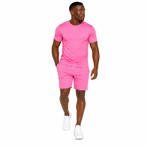 Conjunto de Pantalones Cortos Bermuda de Algodón Rosa Sólido para Hombre, Cintura Elástica Informal, Tejido Transpirable, Corte Medio, 2026 - Product Image 5