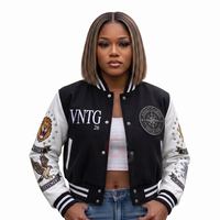 Blousons bomber courts pour femmes, broderie chenille, patch chenille, streetwear, coupe courte personnalisée, style universitaire, blousons courts tendance