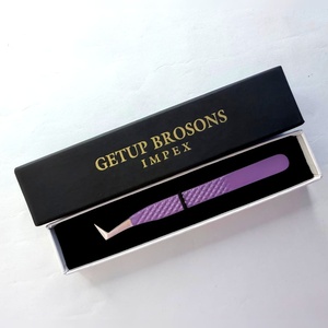 Pince à épiler pour cils GETUP BROSONS IMPEX en acier inoxydable, pointe lisse violette, emballage de précision - Product Image 1